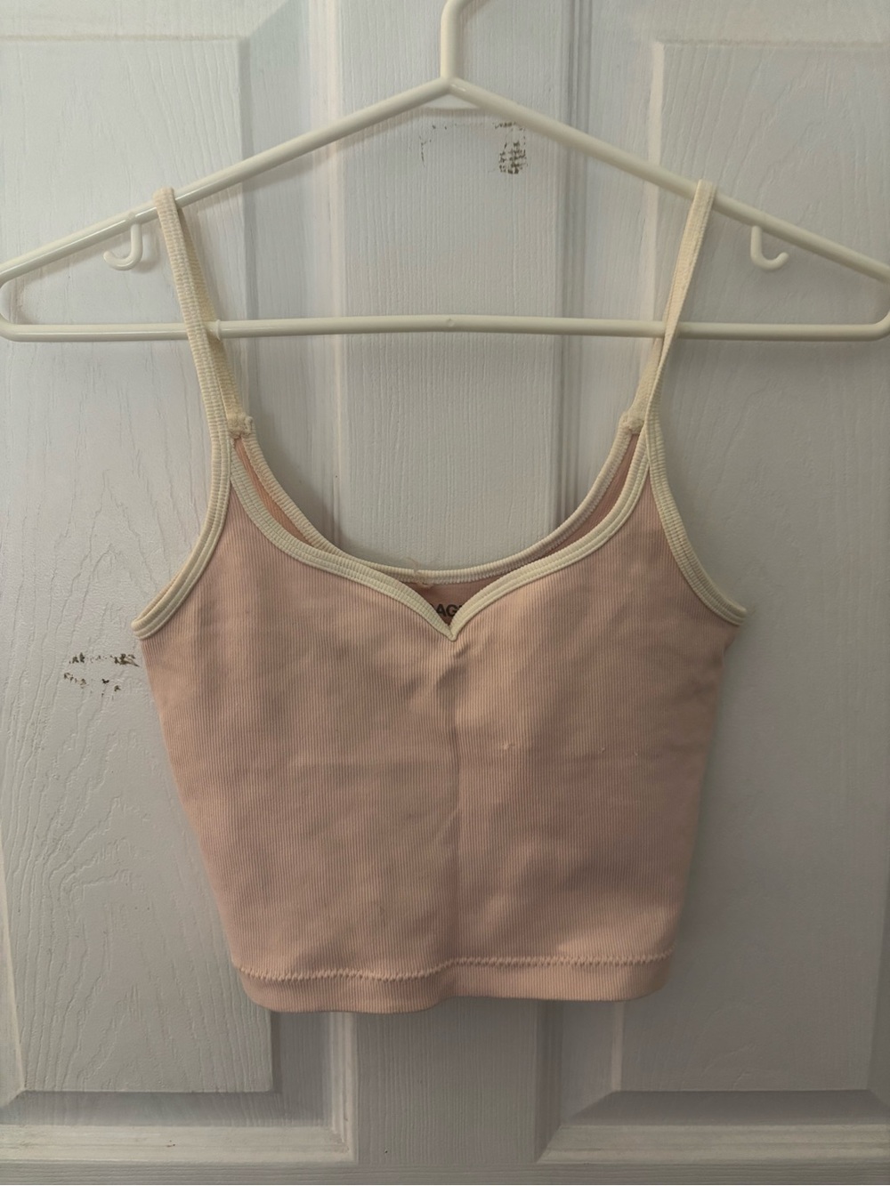 Garage Pink Ribbed Cropped Tank with Cream Trim